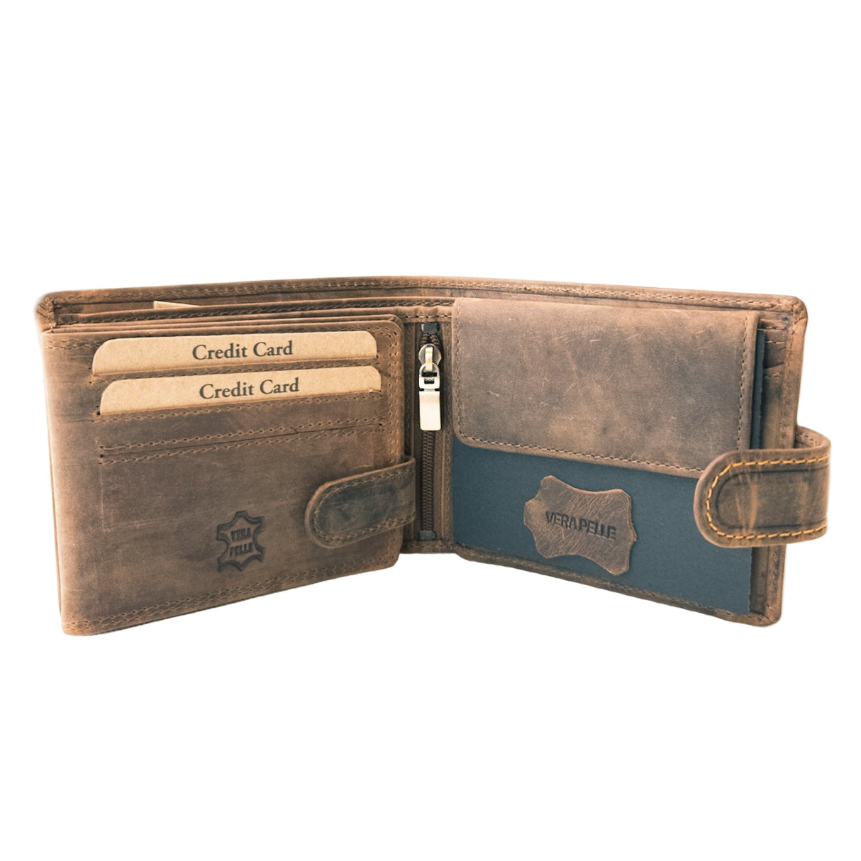Leather Wallet with Hunting Motif – Rustic Brown