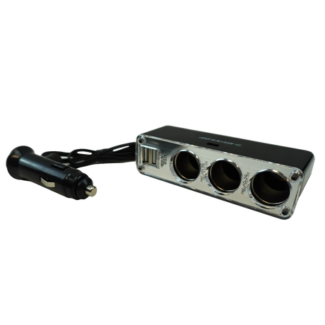 3-Socket Car Cigarette Lighter Adapter with 2 USB Ports