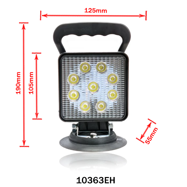 LED Work Light, Square, Magnetic Base, 27W, Cigarette Lighter Plug