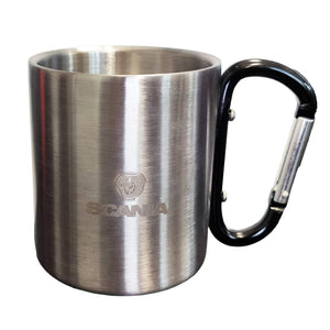 Stainless Steel Mug with Engraved Truck Logo and Carabiner Handle